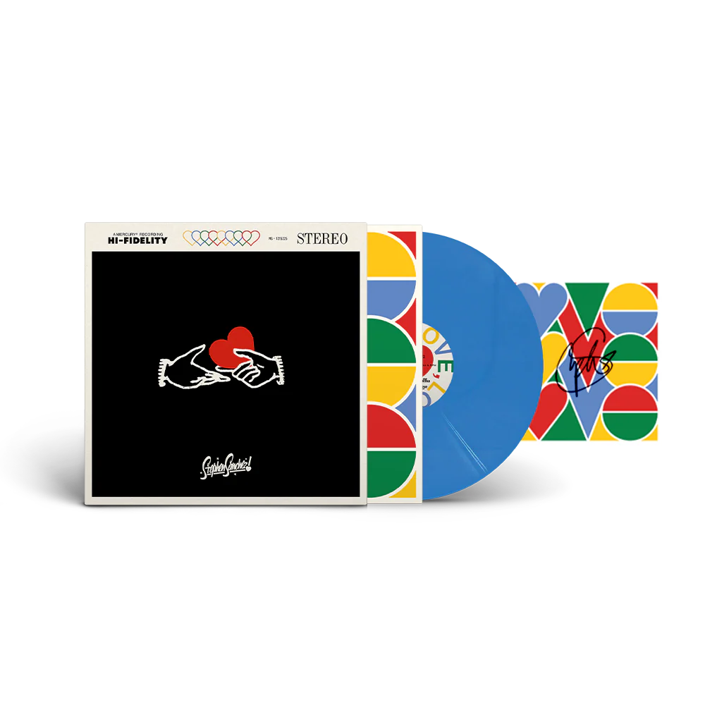 LOVE, LOVE, LOVE Bright Blue Vinyl + Signed Art Card Bundle